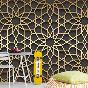 Carta da parati islamica dorata staccabile e attaccabile, decorazione murale con motivo islamico, arte murale araba, design arabo, autoadesiva, staccabile e attaccabile, tessuto non tessuto