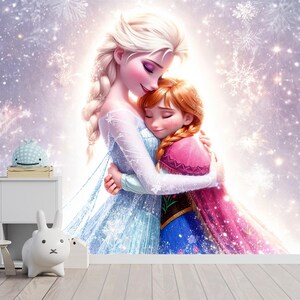Frozen Sisters Wallpaper Peel and Stick,Frozen Wallpaper,Princess  Elsa And  Anna Wallpaper , Nursery Wallpaper,Self Adhesive, Non-Woven