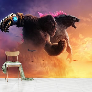 Godzilla Und Kong Tapete zum Abziehen und Aufkleben, Godzilla und Kong Kinderzimmer Wandbild, selbstklebend, Abziehen und Aufkleben, Vlies