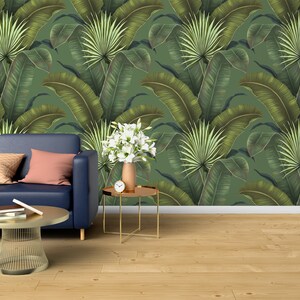 Monstera Leaves Wallpaper Peel and Stick,Monstera Green Leaves Wall Art, Nature Wall Decor,Self-Adhesive, Peel and Stick,Non-Woven
