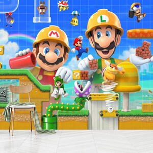 Carta da parati Super Mario, staccabile e attaccabile, decorazione da parete per cameretta dei bambini, design da parete Super Mario, autoadesiva, staccabile e attaccabile, tessuto non tessuto