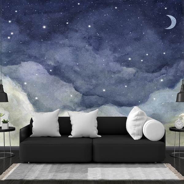 Night Sky Space Removable Wallpaper, Wall Art, Peel and Stick Wallpaper, Wall Mural, Nursery, Room Decor, Accent Wall