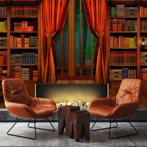 Faux Bookshelf Wallpaper, Library Wallpaper Peel and Stick, Historic ...