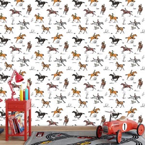 Carta da parati western da cowboy, decorazione da parete per cameretta bambini stile selvaggio West, rivestimento murale con bordatura equestre, autoadesiva, stacca e attacca, tessuto non tessuto