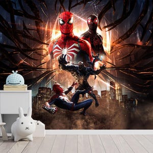 Carta da parati adesiva per bambini a tema Venom e Spiderman, carta da parati per bambini Venom, carta da parati per bambini Spiderman, autoadesiva, non tessuta