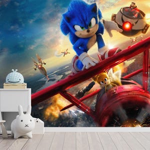 Sonic The Hedgehog volledig behang, Sonic Running met staarten en knokkels behang Peel and Stick, zelfklevend, peel and stick, niet-geweven