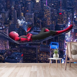 Spider-Man Far From Home Spider-Man Tony Stark Wallpaper Peel And Stick,Cartoon Spiderman Wall Mural,Self Adhesive, Peel and Stick,Non-Woven