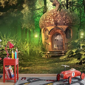 Casa ghianda nella foresta magica, design per cameretta dei bambini, decorazione da parete per cameretta, autoadesiva, staccabile e attaccabile, in tessuto non tessuto