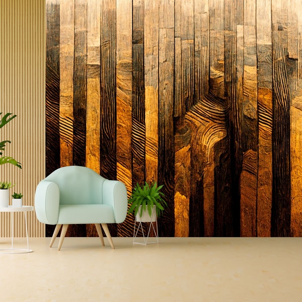 Wide Oak Panels Wallpaper, 3D Wood Panels Wall Art, Home Gift, Wood Grain Wallpaper, Decorative Old Wood Texture Wallpaper, Peel and Stick