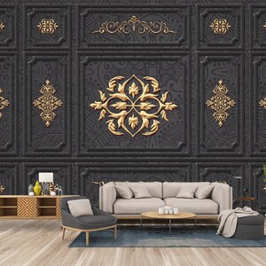 Gold Column Design Tapete, Antike Griechische Architektur Tapete, Historische Wandgestaltung, Selbstklebend, Abziehen und aufkleben, Vlies