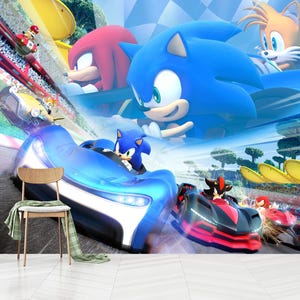 Papier peint Sonic The Hedgehog, Papier peint de course Sonic The Hedgehog avec queues et articulations, autocollant, autocollant, non tissé