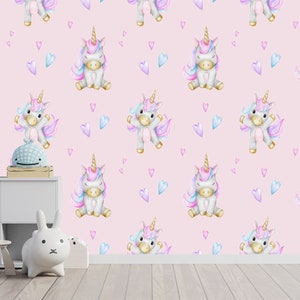 Carta da parati unicorno stacca e attacca, decorazione da parete pony tessuto non tessuto, design per cameretta unicorno, autoadesiva, stacca e attacca, tessuto non tessuto