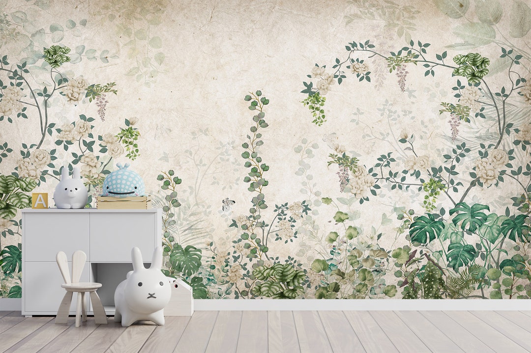 Green Ivy Flowers Luxury Floral Wallpaper Removable Peel & - Etsy