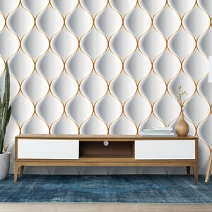 Gold Decorative Wallpaper,Elegant Gold Design Wall Decor,White and Gold Geometric Shape Wall Art,Self-Adhesive,Peel and Stick,Non-Woven