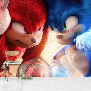 Decorazione da parete Sonic, carta da parati Sonic 3, grafica Sonic, carta da parati Sonic, autoadesiva, stacca e attacca, tessuto non tessuto