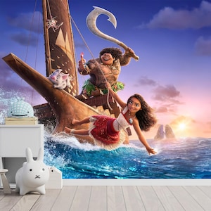 Moana Wall Mural, Moana Wallpaper, Moana Wall Decor, Decorazione per la cameretta dei bambini, Autoadesivo, Stacca e attacca, Tessuto non tessuto