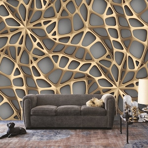 Gold Embossed Geometric Wallpaper,Three-Dimensional Gold Wall Art Peel And Stick,Living RoomBedroom,Self-Adhesive,Peel And Stick,Non-Woven