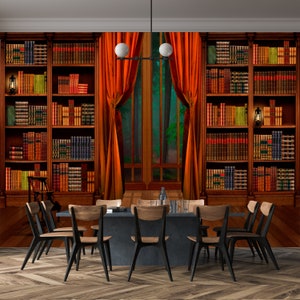 Faux Bookshelf Wallpaper, Library Wallpaper Peel and Stick, Historic ...