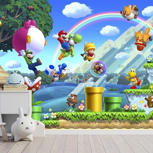 Neue Super Mario Bros Tapete, Super Mario Spiel-Tapete abziehen und aufkleben, Kinderzimmer-Wandbild, selbstklebend, abziehen und aufkleben, Vlies
