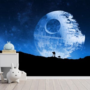 Carta da parati murale di Star Wars, carta da parati della Morte Nera, decorazione murale di Star Wars per la camera dei bambini, autoadesiva, stacca e attacca, tessuto non tessuto