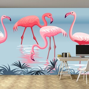 Rosa Flamingo Tapete zum Schälen und Aufkleben, Großer Flamingo, Dekorative Flamingos, Flamingo Exotisches Wandbild, Selbstklebend, Abziehen und Aufkleben, Vlies