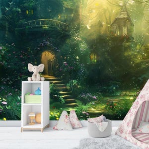 Carta da parati per bambini con foresta magica, carta da parati per decorazioni per la stanza dei bambini, carta da parati per bambini con foresta fatata, autoadesiva, stacca e attacca, non tessuta