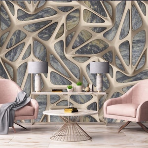Papier peint géométrique aux formes modernes, décoration murale grise au design spécial, décoration murale métallique, auto-adhésif, autocollant, non tissé