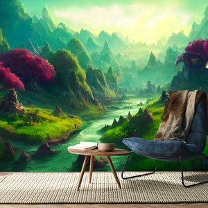 Natural Scenery Wallpaper Peel And Stick, Fantasy Wall Art Non-Woven, Colorful Forest Wall Design, Self-Adhesive, Peel And Stick, Non-Woven