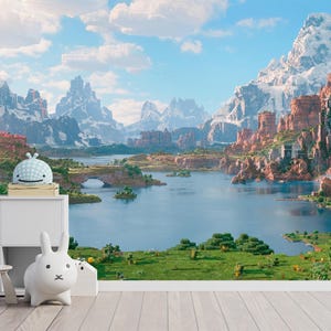 Minecraft Welt Landschaft Wandbild, Minecraft Wallpaper, selbstklebend, abziehen und aufkleben, Vlies