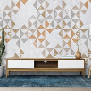 Boho Geometric Wallpaper, Art Deco Geometric Wallpaper, Modern Vintage Wall Design, Self Adhesive, Peel and Stick, Non-Woven
