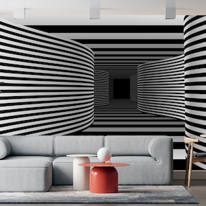 Carta da parati stradale 3D, disegno murale a strisce 3D, decorazione da parete ipnotica, autoadesivo, stacca e incolla, non tessuto