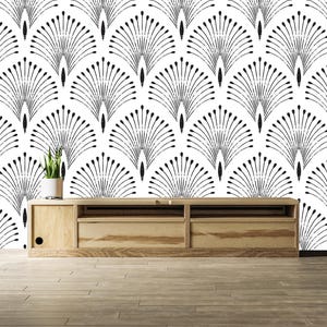 Papier peint classique art déco autocollant, décoration murale géométrique noir et blanc, décoration d'intérieur luxueuse et élégante, auto-adhésif, non tissé