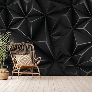 Luxury Matte Triangle Wallpaper, Polygon Shape Modern Wall Art, Black Triangle Design, Self Adhesive, Peel and Stick, Non-Woven