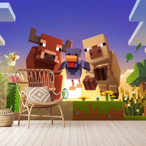 Minecraft-behang, Minecraft-behang voor kinderkamer, zelfklevend, peel and stick, niet-geweven