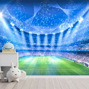 Carta da parati Night Light Stadium, decorazione da parete Champions League, design da parete Stadium per camerette per bambini, autoadesiva, stacca e attacca, tessuto non tessuto