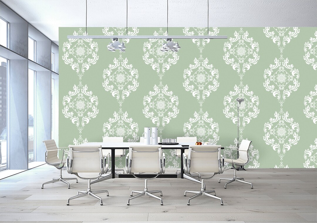 Buy Pure Green Wallpaper, Light Green Vintage Wall Design,old Style ...