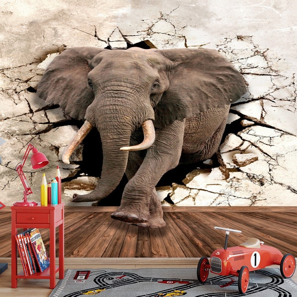 Papier peint éléphant, Papier peint éléphant 3D, Revêtement mural 3D, chambre d'enfant, autocollant, non tissé