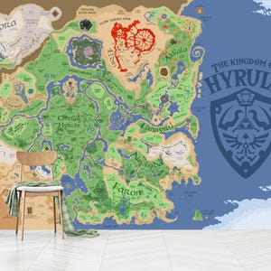 Hyrule Map Tapete zum Abziehen und Aufkleben,Legend of Zelda Wanddruck,Legend of Zelda Tears of the Kingdom,selbstklebend,Vlies