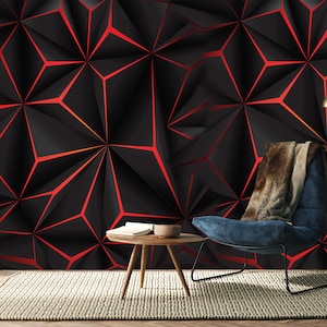 Carta da parati triangolare staccabile e attaccabile, design da parete triangolare rosso tessuto non tessuto, arte da parete triangolare di lusso, autoadesiva, staccabile e attaccabile, tessuto non tessuto