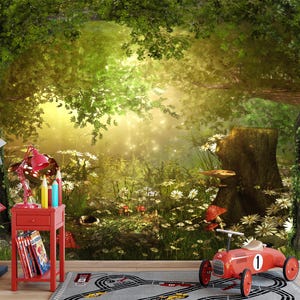 Carta da parati murale Foresta Magica, carta da parati per cameretta dei bambini, carta da parati murale per cameretta dei bambini, decorazione da parete per cameretta dei neonati, autoadesiva, staccabile e attaccabile, tessuto non tessuto