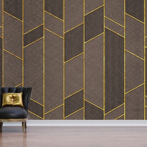Papier peint géométrique doré, décoration murale motif carré doré, auto-adhésif, autocollant, non tissé
