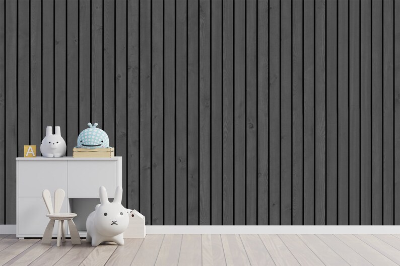Gray Wood Look Wallpaper, Wood Panel Wall Art Pattern, Decorative Wood