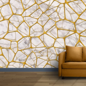 Shaded Honeycomb Wallpaper Peel and Stick, Gold Mosaic Wallpaper Self Adhesive, Gold Geometric Design,Self Adhesive,Peel And Stick,Non Woven
