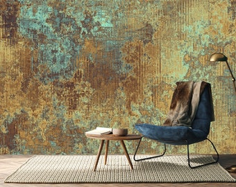 Carta da parati in rame arrugginito, arte murale astratta con texture in rame antico, design di pareti arrugginite, autoadesiva, stacca e attacca, tessuto non tessuto
