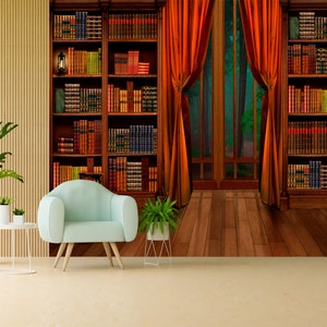 Faux Bookshelf Wallpaper, Library Wallpaper Peel and Stick, Historic ...