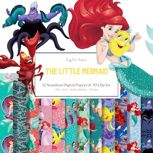 Little Mermaid Digital Paper, Ariel PNG Clipart, Little Mermaid PNG, Ariel Paper, Little Mermaid Birthday, Princess clipart, Princess PNG