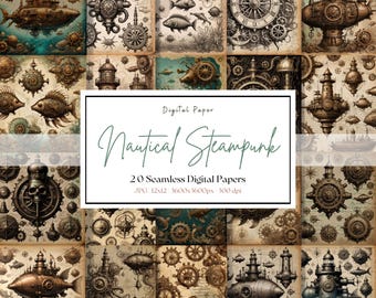 Nautical Steampunk Digital Paper – Vintage Clockwork Textures (Digital Download)