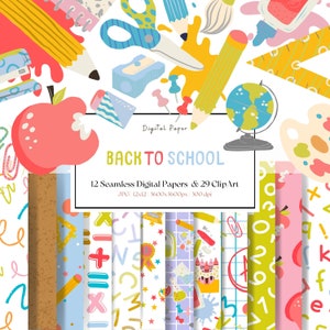 Papel digital de regreso a la escuela, imágenes prediseñadas de regreso a la escuela, gráficos para maestros, decoración del aula, papel digital universitario, fondos de regreso a la escuela