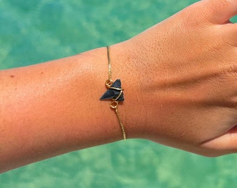 Shark Tooth Bracelet, Handmade, Anti Tarnish Gold Adjustable Band, Locally Found Tooth, Customizable Gift Box Option