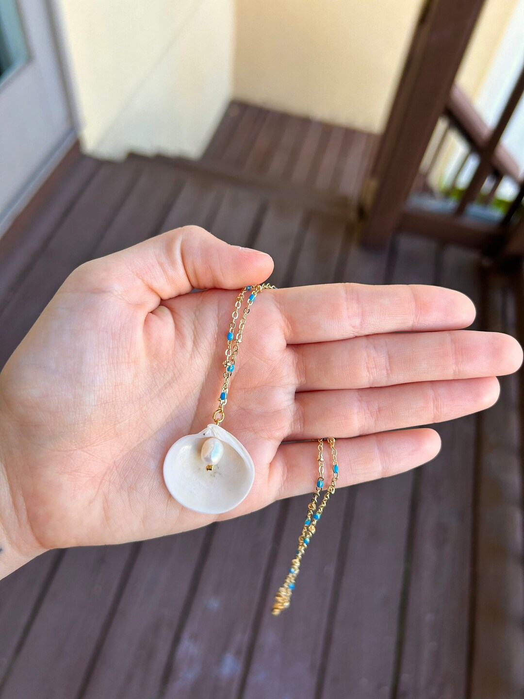 Clam Shell Necklace, Pearl Insert, One of A Kind, Locally Found Shell